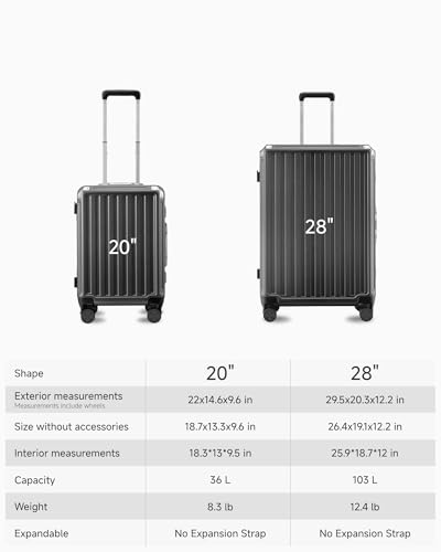 LUGGEX Aluminum Frame Carry On Luggage, 20 Inch Hard Shell Suitcase, Charcoal Metallic V31867