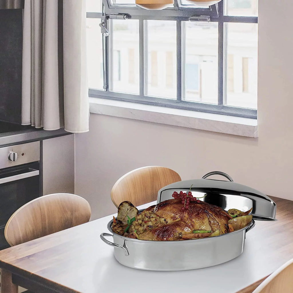 Oval Turkey Roaster with Rack and Lid, 42cm Stainless Steel H921