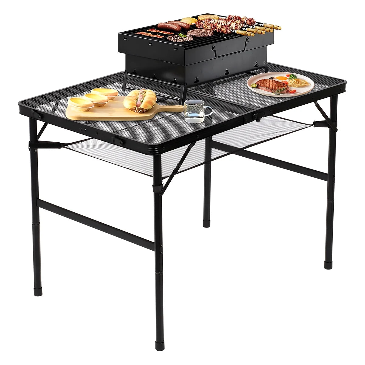 tonchean Folding Grill Table, Adjustable Height Camping Table, Portable Aluminum P880581