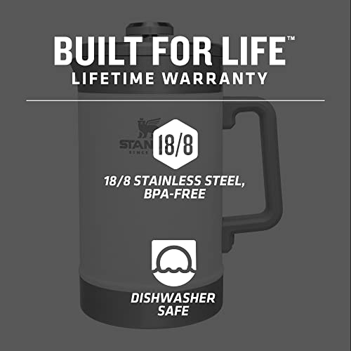 Stanley Classic Stay-Hot French Press Coffee Maker 48 oz, Insulated Stainless Steel, Hammertone Green L5297