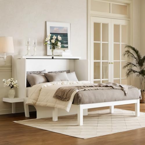 Queen Murphy Bed with Desk and Removable Shelves, USB Port, White H566492