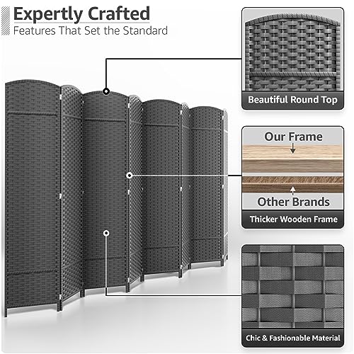 Sorbus 8-Panel Black Room Divider, 6 ft Tall Folding Privacy Screen T242