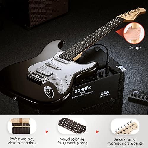 Donner DST-100B 39 Inch Electric Guitar Beginner Kit with Amplifier and Accessories W342