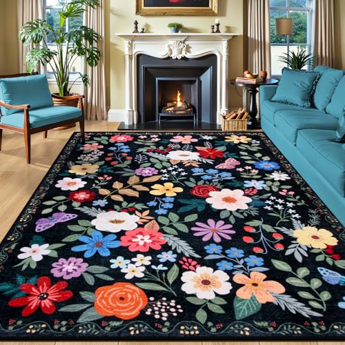 8x10 Floral Washable Area Rug for Living Room, Vintage Soft Non-Slip Carpet Z978379