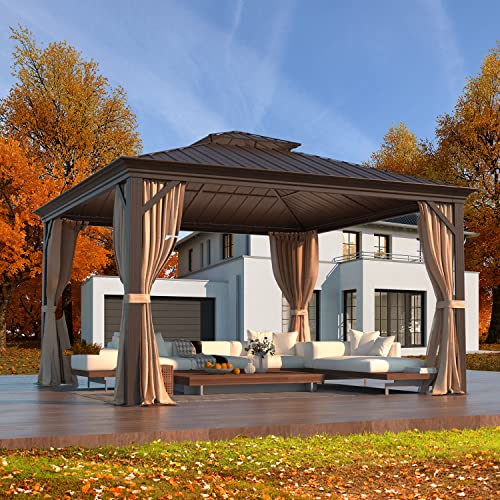 EROMMY 14'x20' Hardtop Gazebo Double Roof Galvanized Steel Outdoor Pavilion G3084