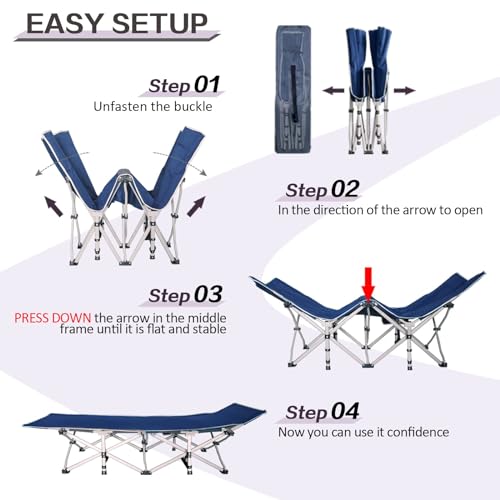 Camping Cot with Thick Pad, Folding Bed, Heavy Duty with Carry Bag I101