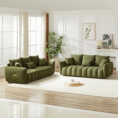Teddy Cloud Sofa Couch, Boucle 3 Seater with 3 Pillows, Black T90422