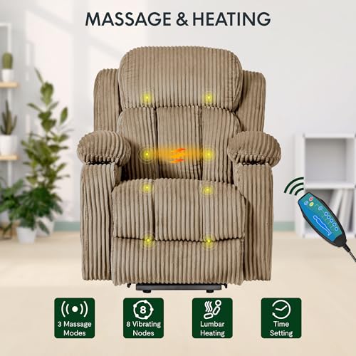 FLEXISPOT XL31 Power Lift Recliner Chair for Elderly, Electric Massage & Heat, PU Leather, Black C786106