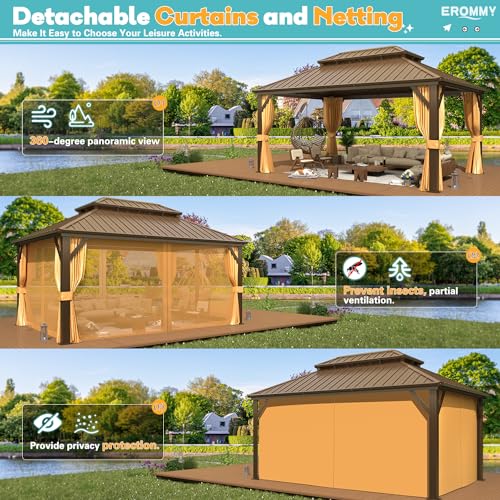 EROMMY 14'x20' Hardtop Gazebo Double Roof Galvanized Steel Outdoor Pavilion G3084