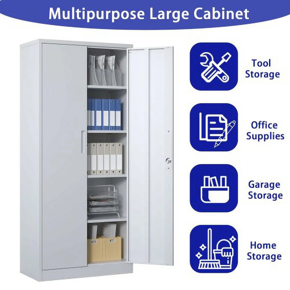 71"H Metal Garage Storage Cabinet, Black, Locking with 4 Shelves S7185