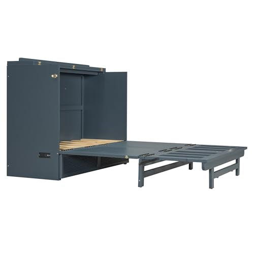 Merax Full Size Murphy Bed Cabinet with USB Charging Station, Gray U60536