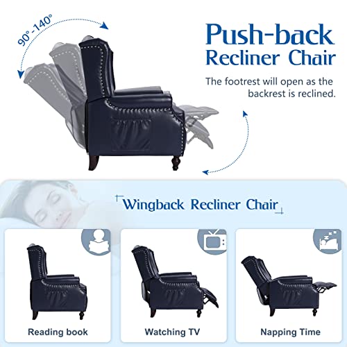 Wingback Recliner Chair with Massage and Heat, Tufted Fabric, Wooden Legs D91574