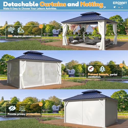 EROMMY 14'x20' Hardtop Gazebo Double Roof Galvanized Steel Outdoor Pavilion G3084