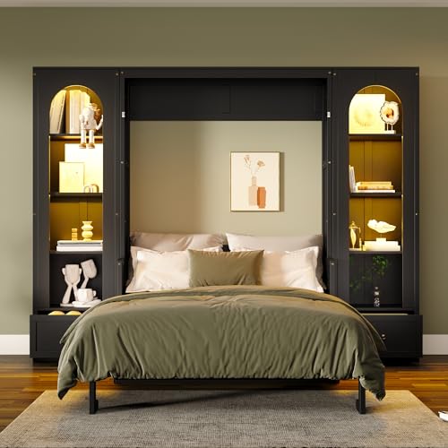 Merax Queen Murphy Bed Wall Bed with Sofa and Cushion, White V57291