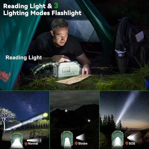 Emergency Weather Radio AM/FM NOAA Hand Crank Solar Power Bank Flashlight SOS Alarm Green Z3033