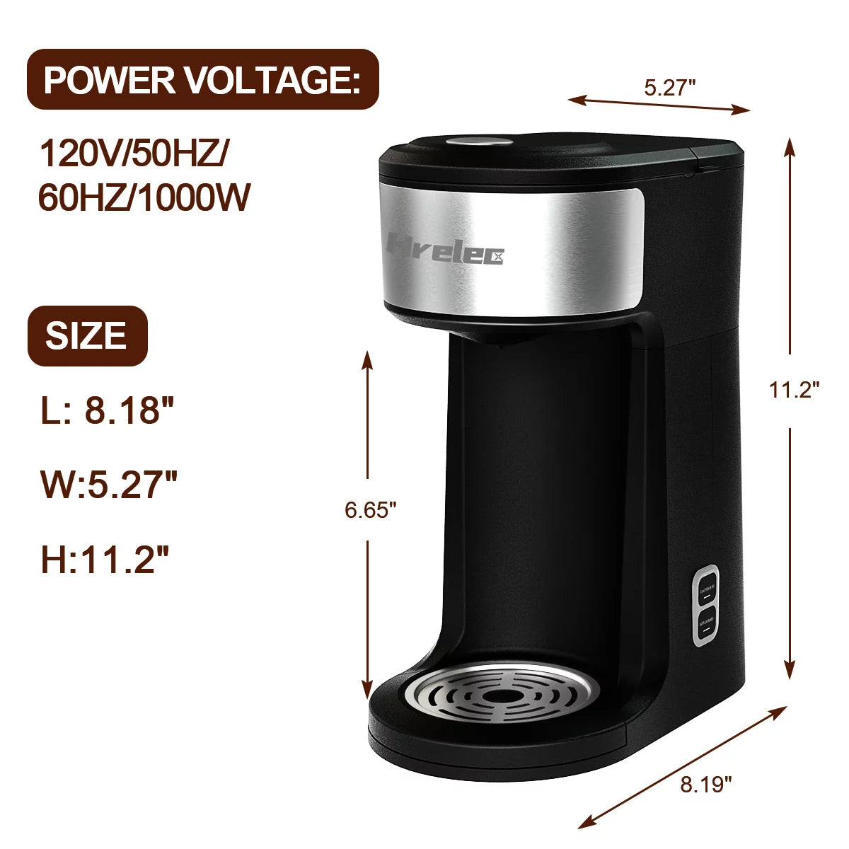 2-Way Single Serve Coffee Maker for Capsule & Ground Coffee, Mini with Self-Cleaning A141