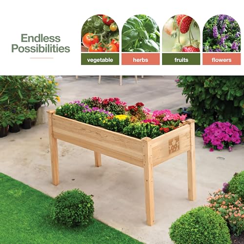 Raised Garden Bed with Legs 48x24x30 Natural Cedar Wood Elevated Planter Box O940090