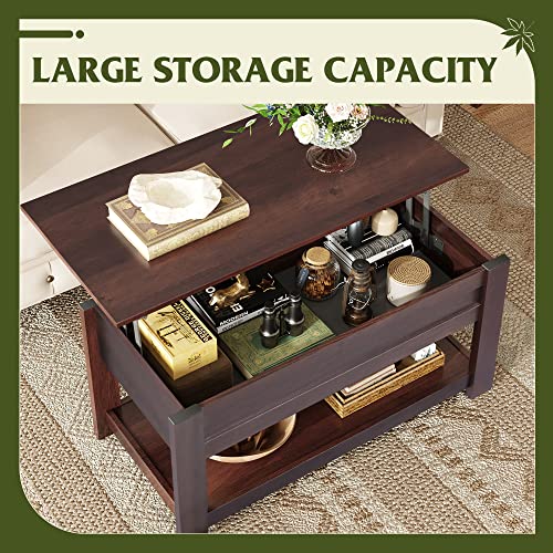 WLIVE Lift Top Coffee Table with Storage Shelf, Rustic Brown Z11463
