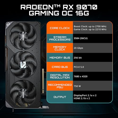 GIGABYTE Radeon RX 9070 Gaming OC 16G Graphics Card W487120
