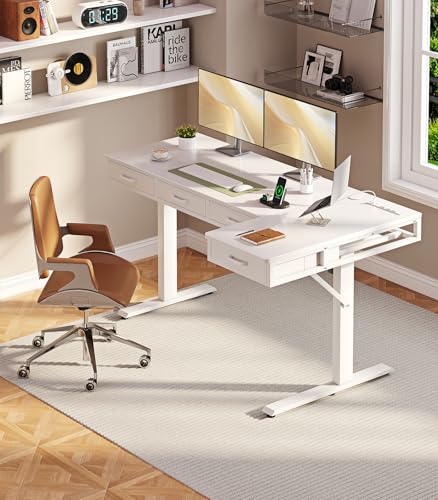 OffiGo 63 Inch L Shaped Electric Standing Desk with Drawers, Black O5647