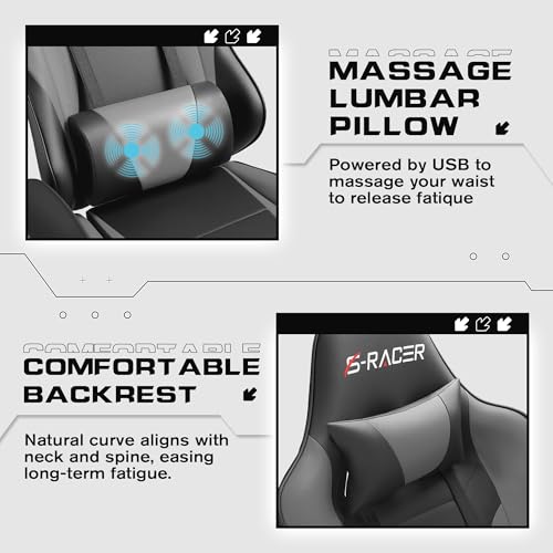 Homall Gaming Chair with Footrest and Massage Lumbar Support, Black T748