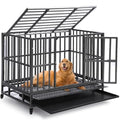 Heavy Duty Indestructible Dog Crates for Large Dogs - 38 inch Folding Dog Kennel Extra Large Cage Crate, High Anxiety Dogs Crate Indoor with Lockable Wheel, Double Door, Removable Tray, XL XXL