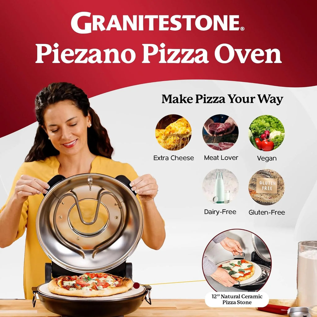 Piezano Pizza Oven by Granitestone Electric Indoor Portable 12 Inch Countertop N321671