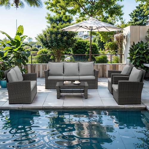 Wisteria Lane 4 Piece Outdoor Patio Furniture Set, Gray Rattan Sofa with Cushion P41861