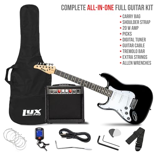 LyxPro Electric Guitar 39" Beginner Starter Kit with 20W Amp, Black B69338