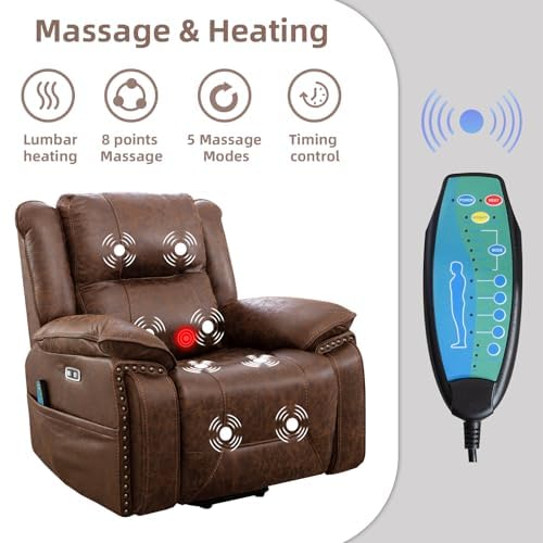 Phoenix Home Dual Motor Power Lift Chair with Massage and Heat, Brown I97460