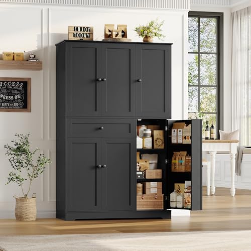 HOSTACK 68" Tall Kitchen Pantry Storage Cabinet with Doors and Shelves, White W23162