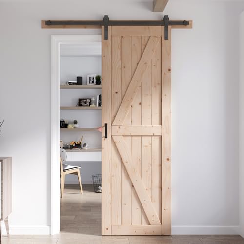 FREDBECK 48in x 80in Sliding Wood Barn Door with 8FT Hardware Kit V8036