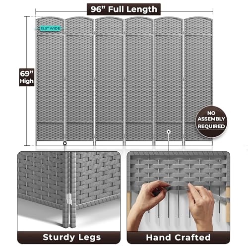Sorbus 8-Panel Black Room Divider, 6 ft Tall Folding Privacy Screen T242