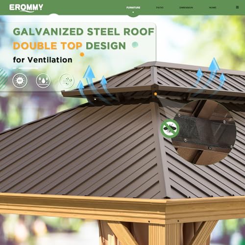 EROMMY 14'x20' Hardtop Gazebo Double Roof Galvanized Steel Outdoor Pavilion G3084
