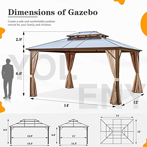YOLENY 10'x13' Hardtop Gazebo with Aluminum Frame and Curtains F853
