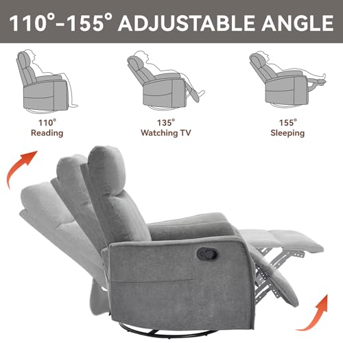 Massage Chair Recliner with Heat, Swivel Rocking, High Back Fabric Black V2333