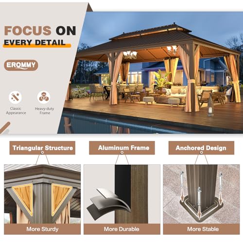 EROMMY 14'x20' Hardtop Gazebo Double Roof Galvanized Steel Outdoor Pavilion G3084