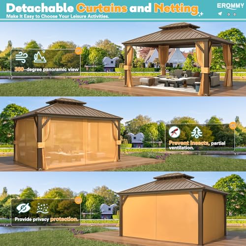 EROMMY 14'x20' Hardtop Gazebo Double Roof Galvanized Steel Outdoor Pavilion G3084
