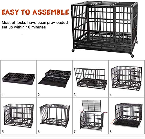 LEMBERI 48/38 inch Heavy Duty Dog Crate with Lockable Wheels, Double Door, Removable Tray Z823935