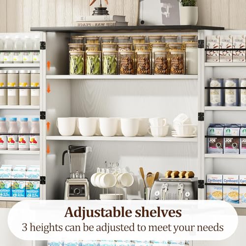 72" Farmhouse Pantry Storage Cabinet with 8 Shelves & 3 Pull-Out Racks, White X1990