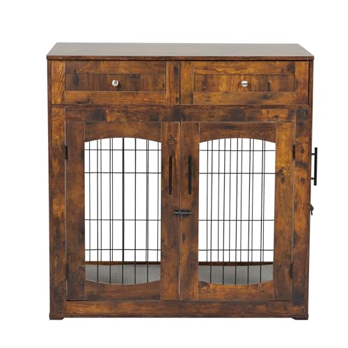 Wooden Dog Crate Furniture with Cushion and 2 Drawers R35157