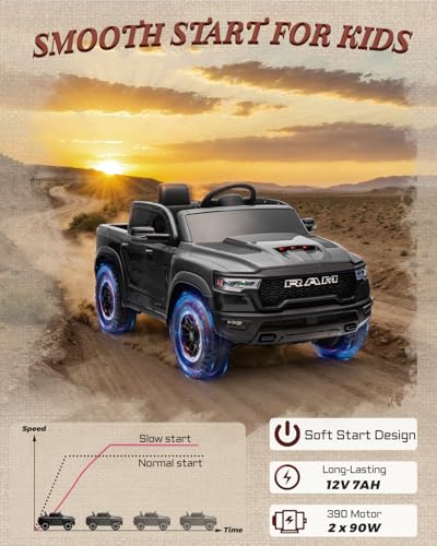 12V Licensed Ram 1500 Ride on Truck for Kids with Parent Remote Control, Black I703183