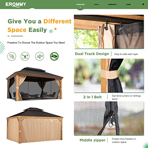 EROMMY 14'x20' Hardtop Gazebo Double Roof Galvanized Steel Outdoor Pavilion G3084