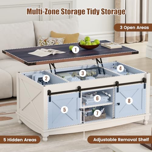 48" Farmhouse Lift Top Coffee Table with Storage, White E473872