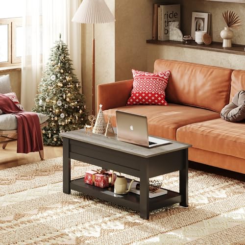 WLIVE Lift Top Coffee Table with Storage Shelf, Rustic Brown Z11463