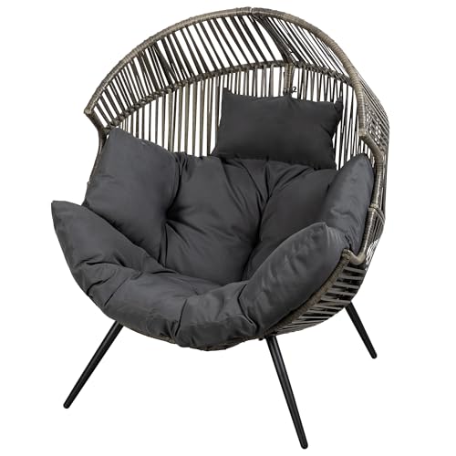 JAMFLY Egg Chair Wicker Outdoor Patio Lounger with Cushion, Beige O9160