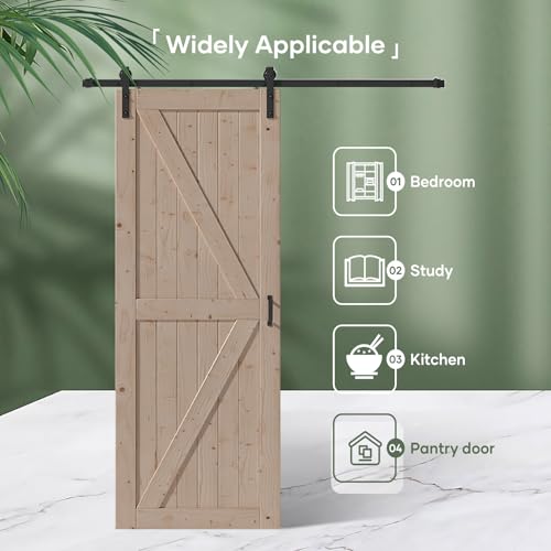 FREDBECK 48in x 80in Sliding Wood Barn Door with 8FT Hardware Kit V8036