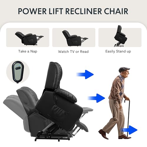 FLEXISPOT XL31 Power Lift Recliner Chair for Elderly, Electric Massage & Heat, PU Leather, Black C786106