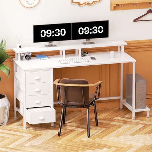 Furologee 47" Computer Gaming Desk with Monitor Stand, 4 Fabric Drawers & Power Outlets, Rustic Brown U645888