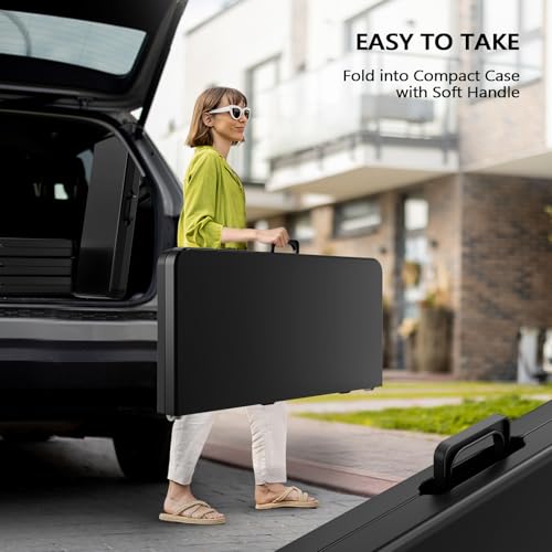 VINGLI 34" Fold in Half Square Table, Portable Plastic Dining Table, Black C965